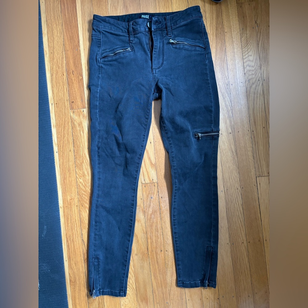 Paige skinny moto zipper jean mid rise gray wash Pearson- size 27